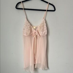 Y2K LA INTIMATES PRETTY IN PINK CHIFFON BABYDOLL NIGHTIE w/ROSEBUDS & BOW ♣️